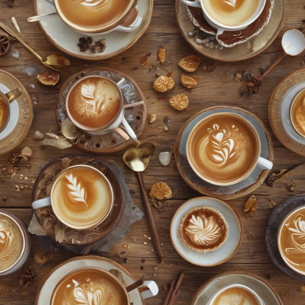 Steaming Chai Lattes in Whimsical Oil Painting Style