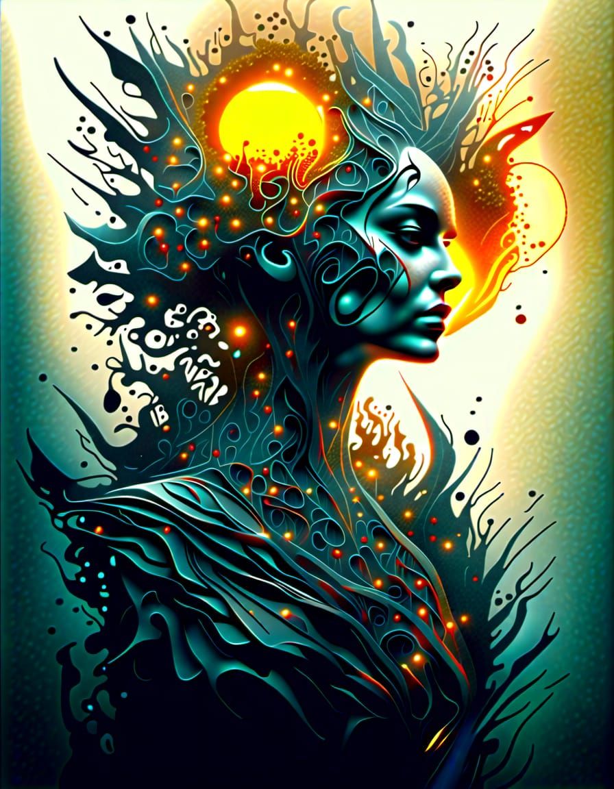 Vortex Sun Etching in Expressionist Style