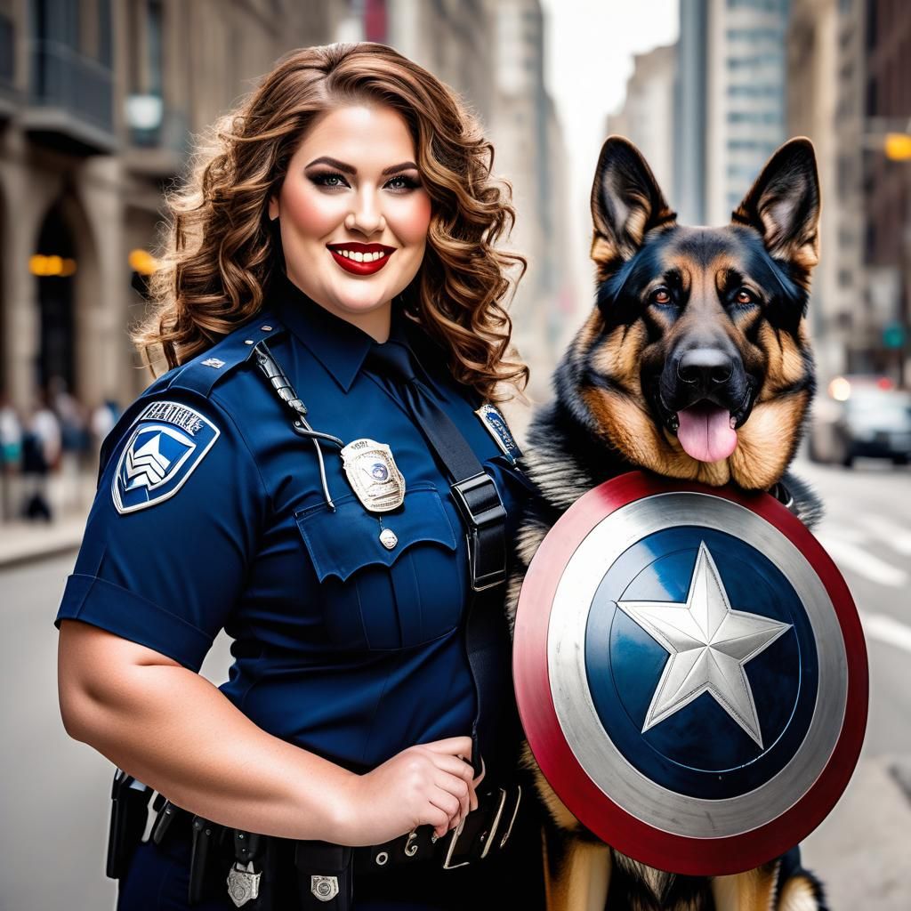 Plus-Size Officer with Captain America Shield