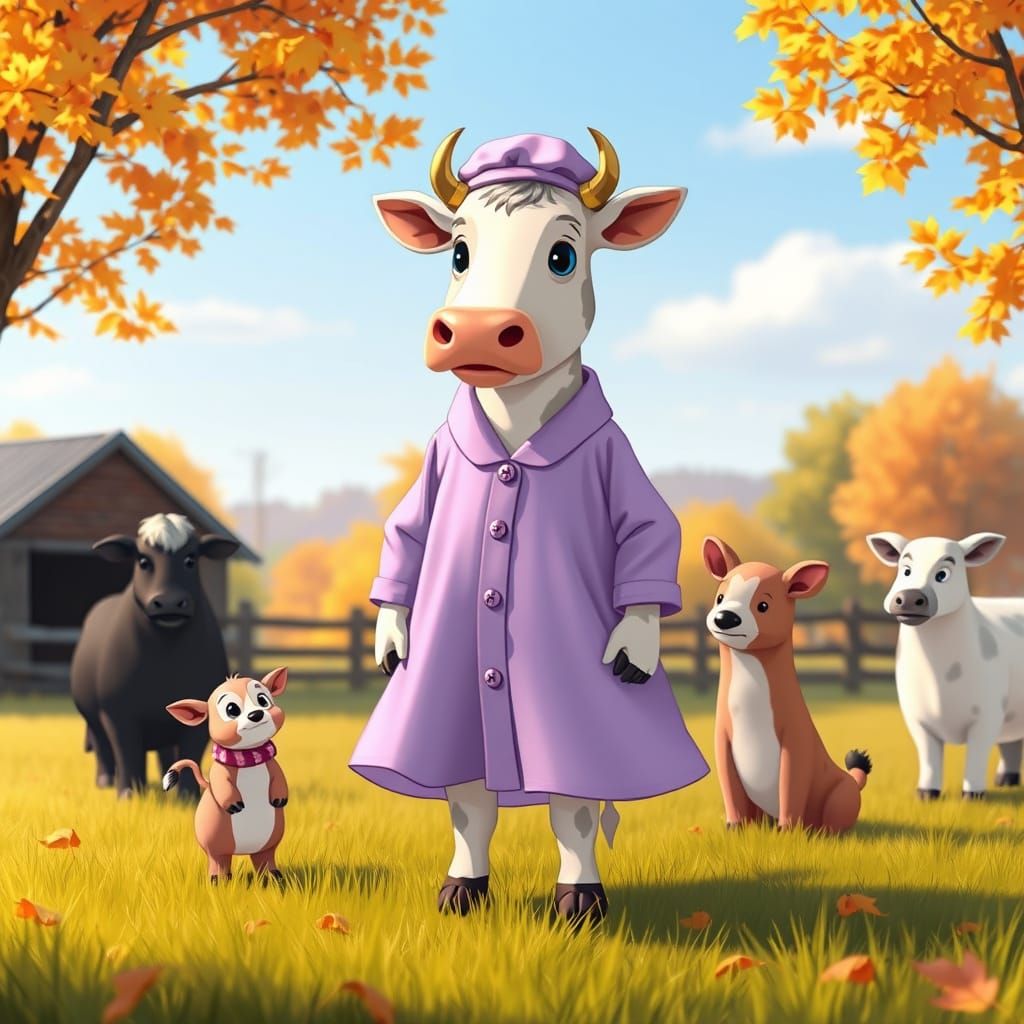 Ghibli Style Anime Cow in Haute Couture Nightgown