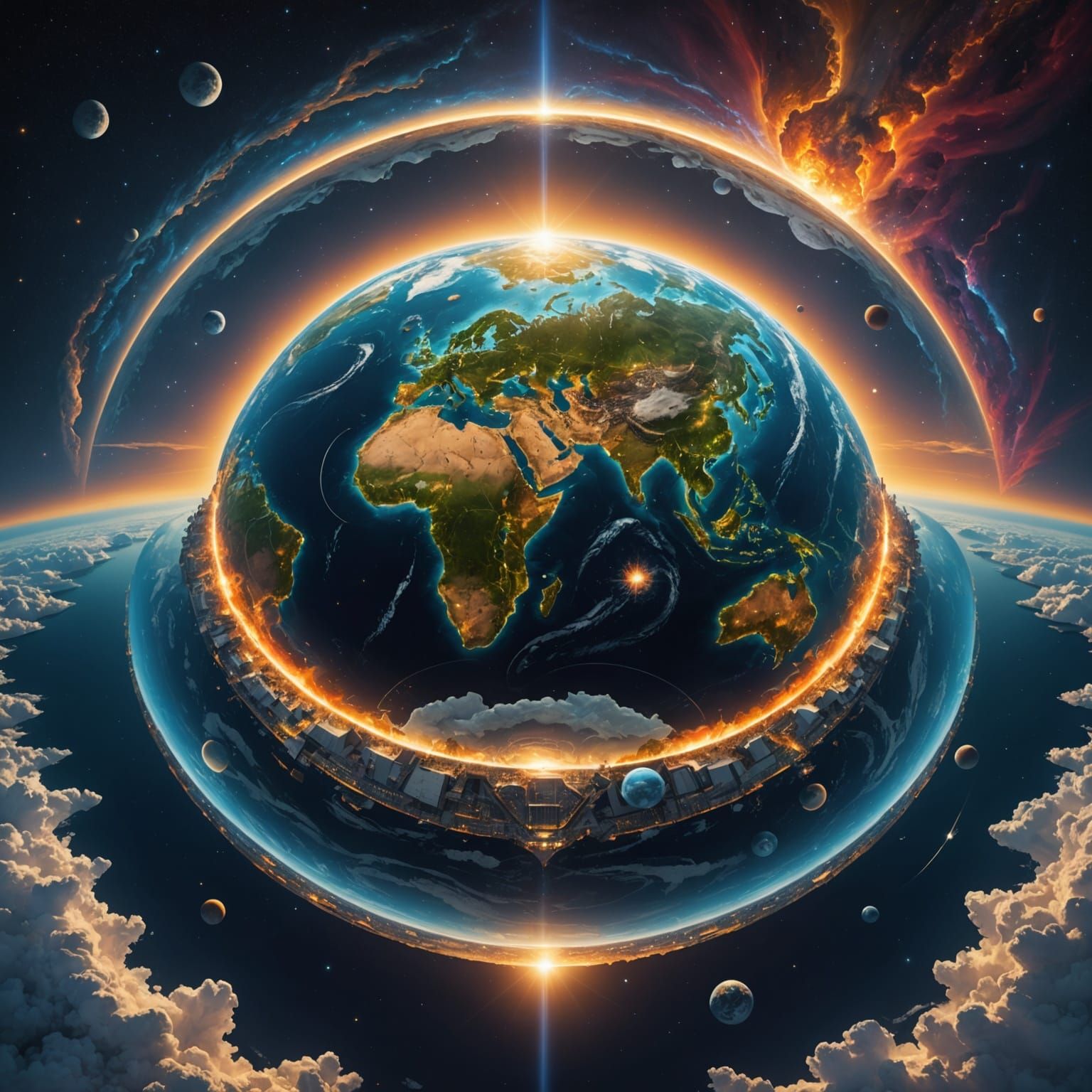 Flat Earth Under Firmament: Detailed Matte Painting