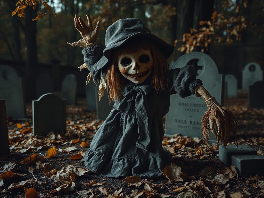 Hollow-Eyed Scarecrow Awakens in Victorian Graveyard