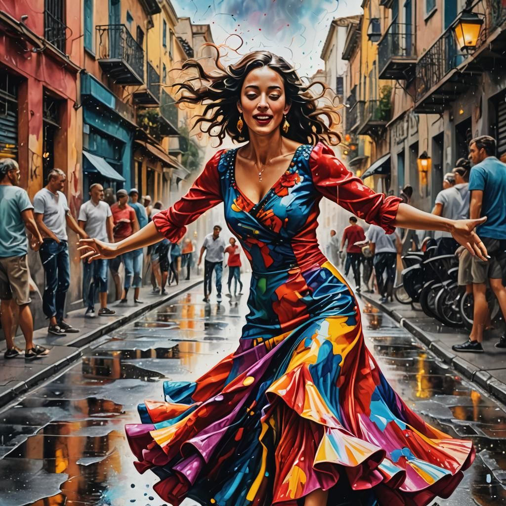 Flamenco Dancer in Vibrant Street Art