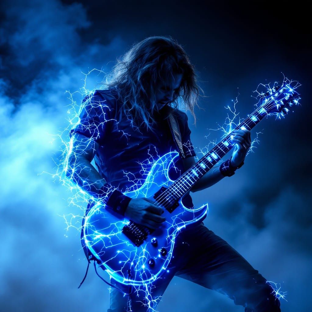 Rock Star Plays Epic Electric Blue Guitar Solo
