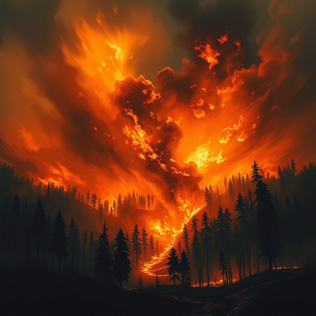Inferno: A Forest Fire in Dark Cinematic Style