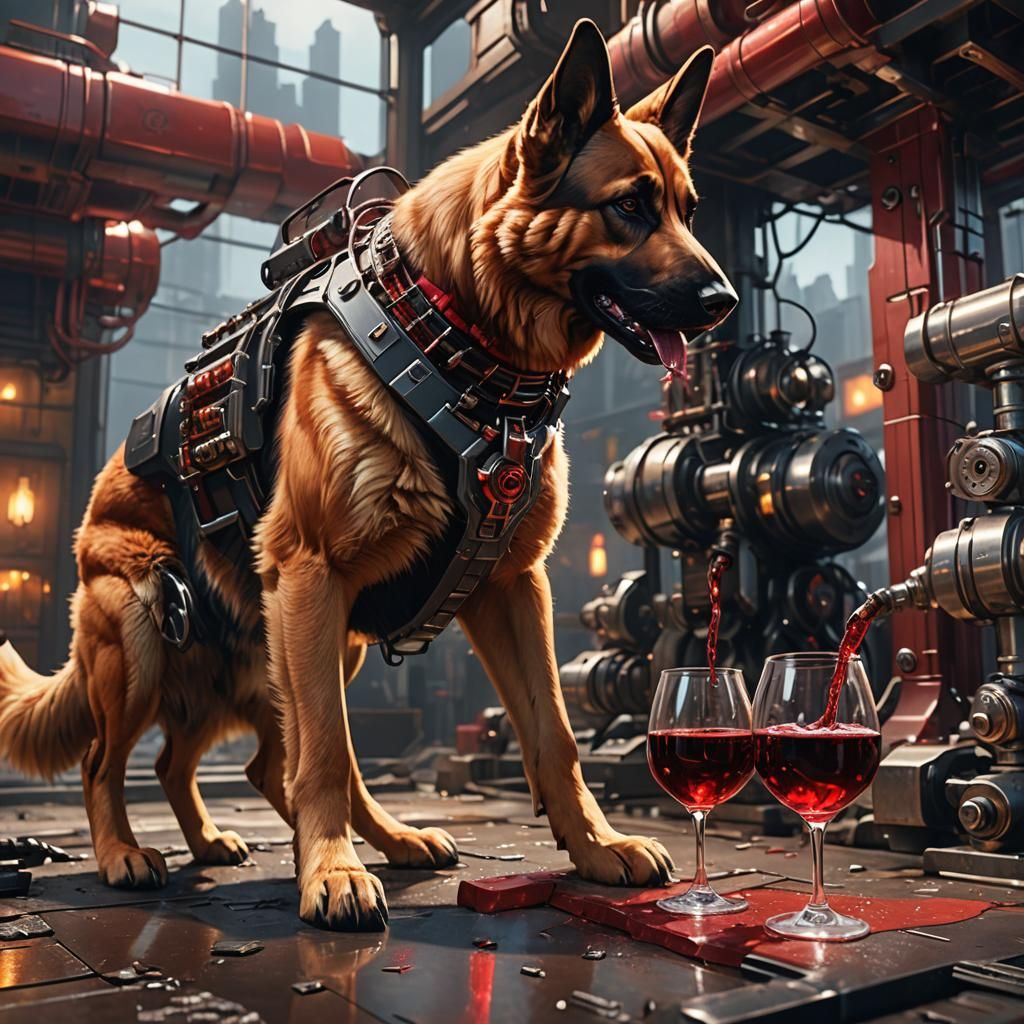German Shepherd and Giant Cat with Mech Details