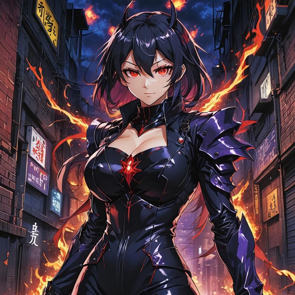 Fierce Draconic Mistress in Dark Alley, Anime Style