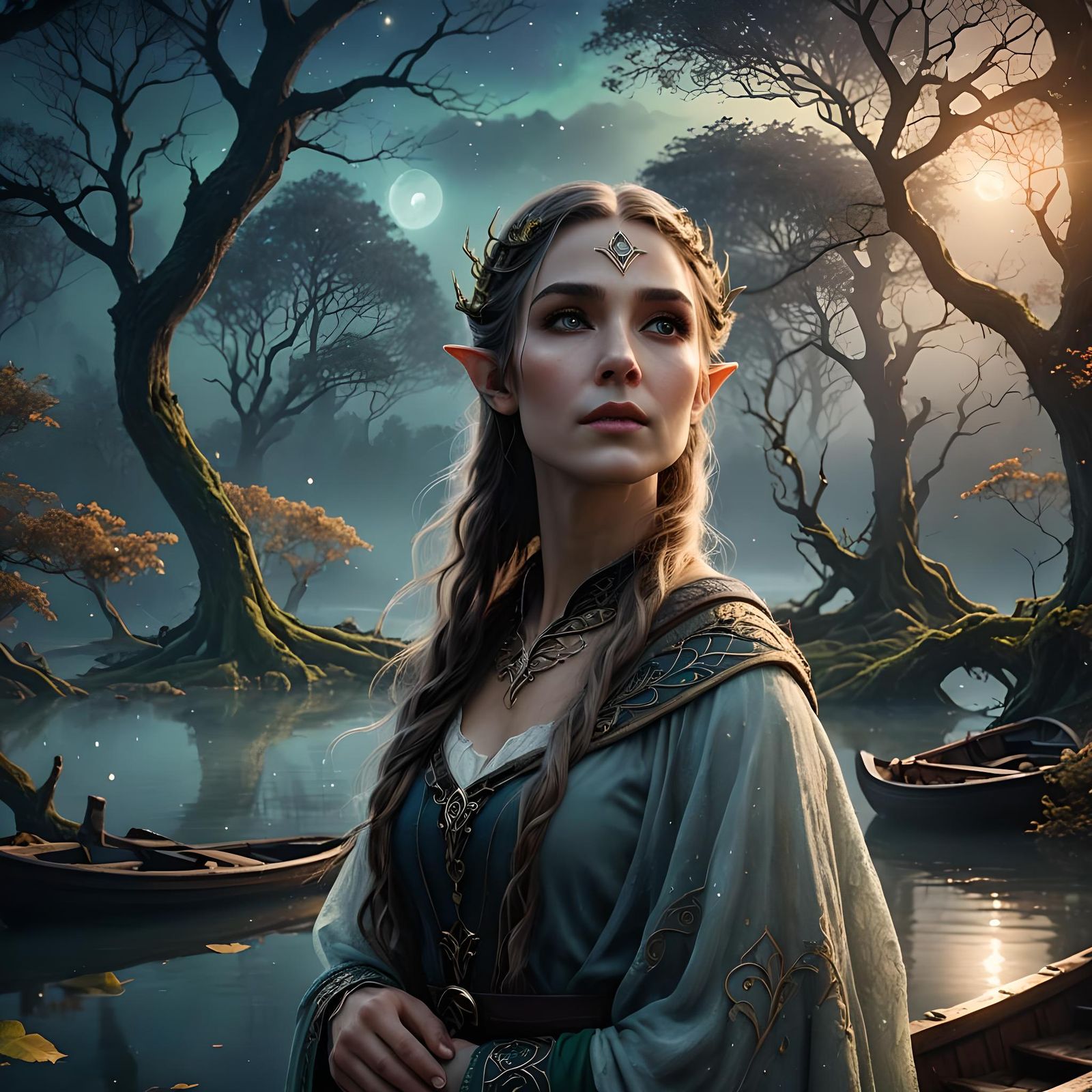 Elvish Girl Portrait in Misty Fantasy Forest