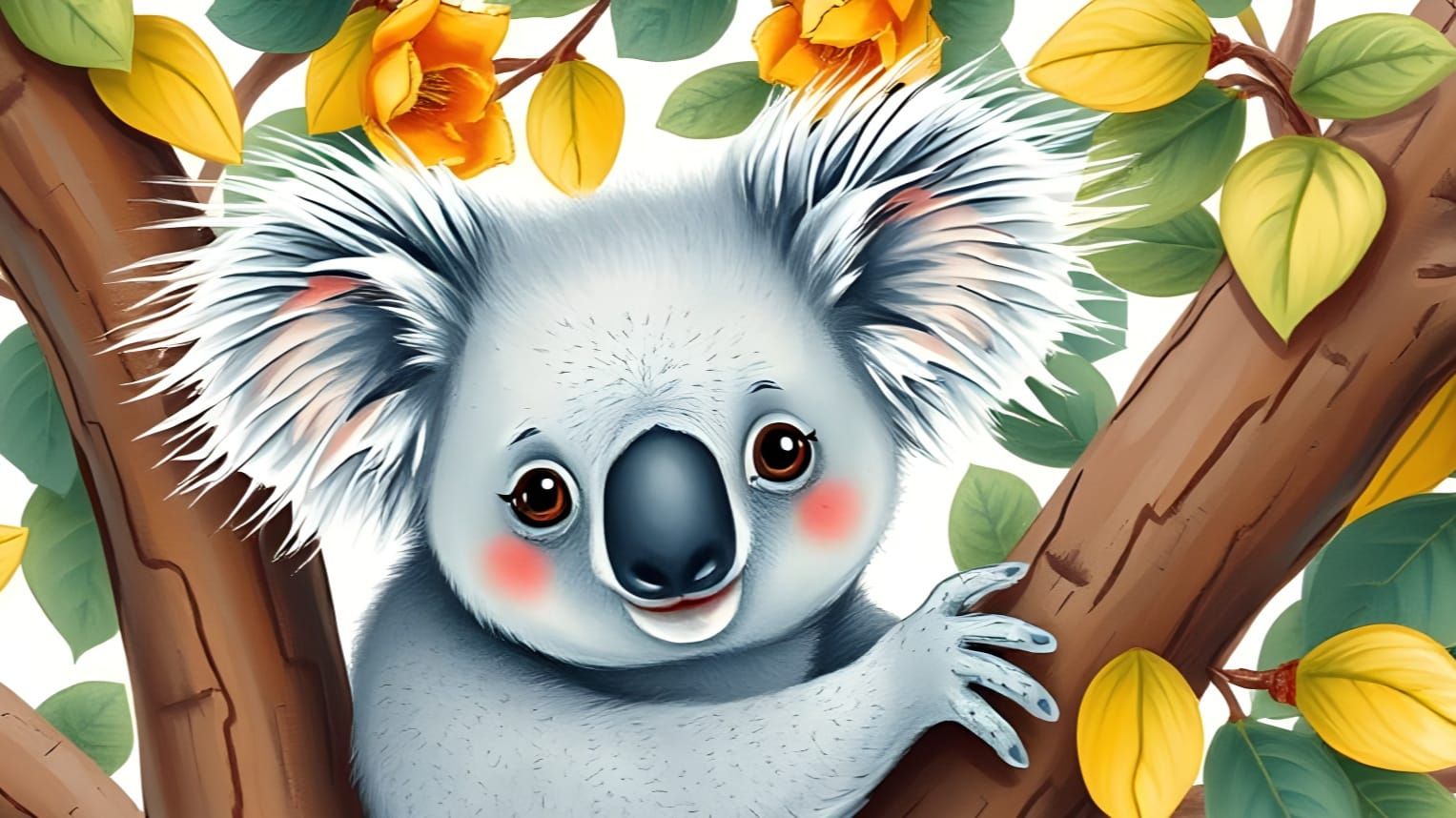 Koala in Gum Tree: Colour Pencil Drawing