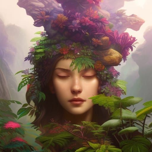 Lush Pandora Goddess Portrait in Hyperdetailed Style