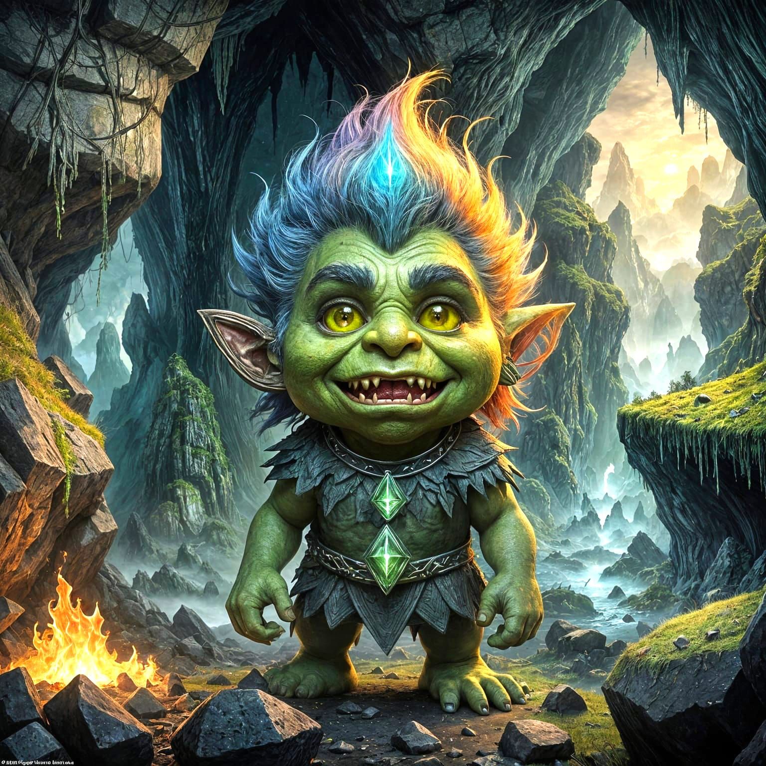 Troll Doll in Misty Forest, Dark Fantasy Art