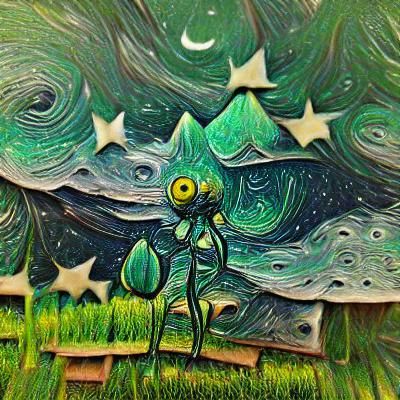 Green Alien Gazing at a Starry Night