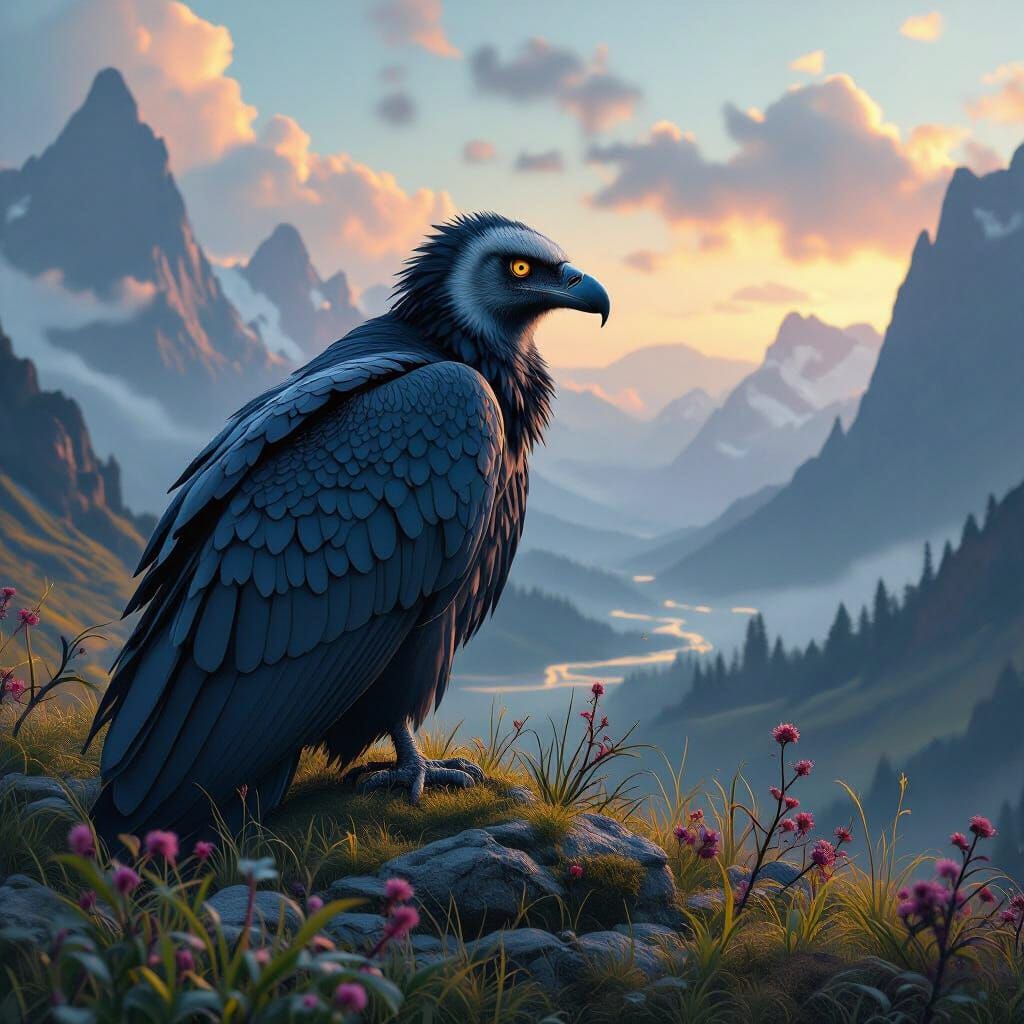 Vulture in Mystical Landscape as Matte Painting