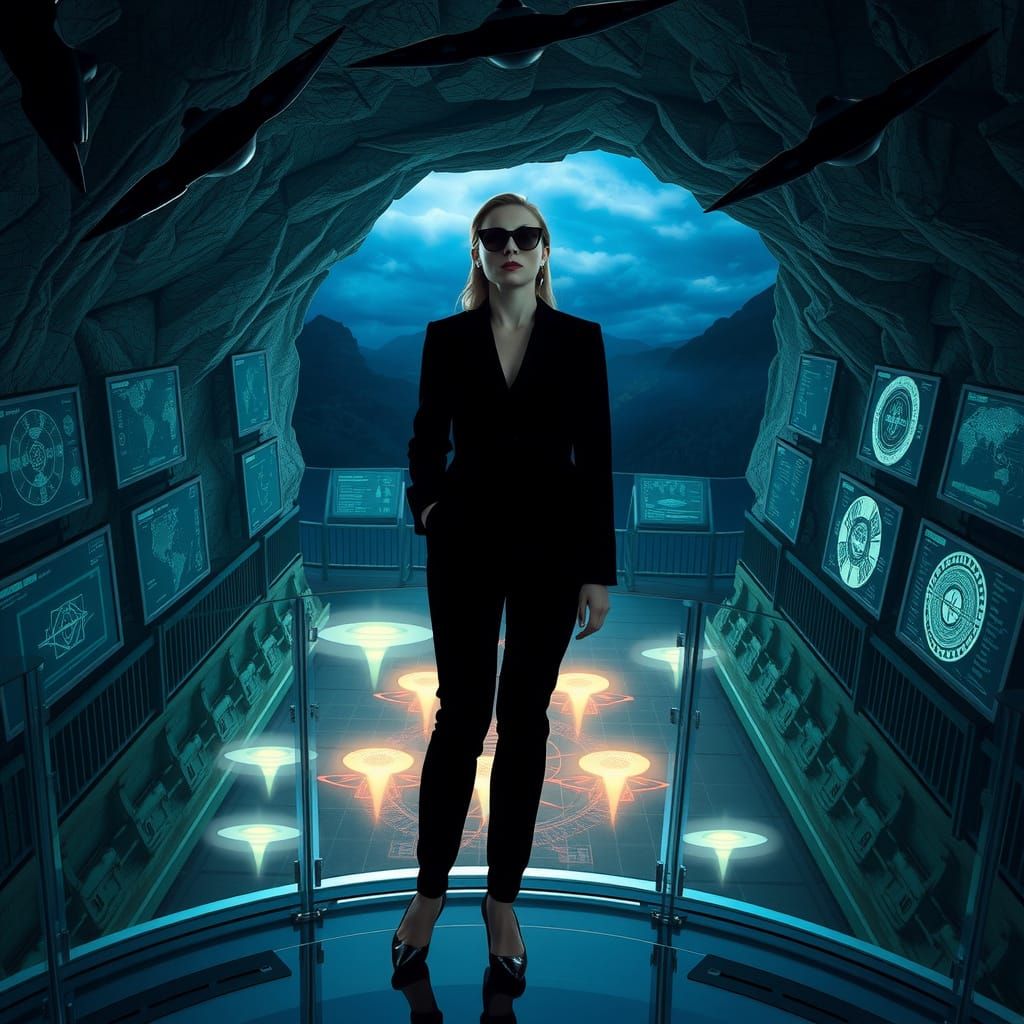 Woman in Black at Secret High-Tech Spy Base
