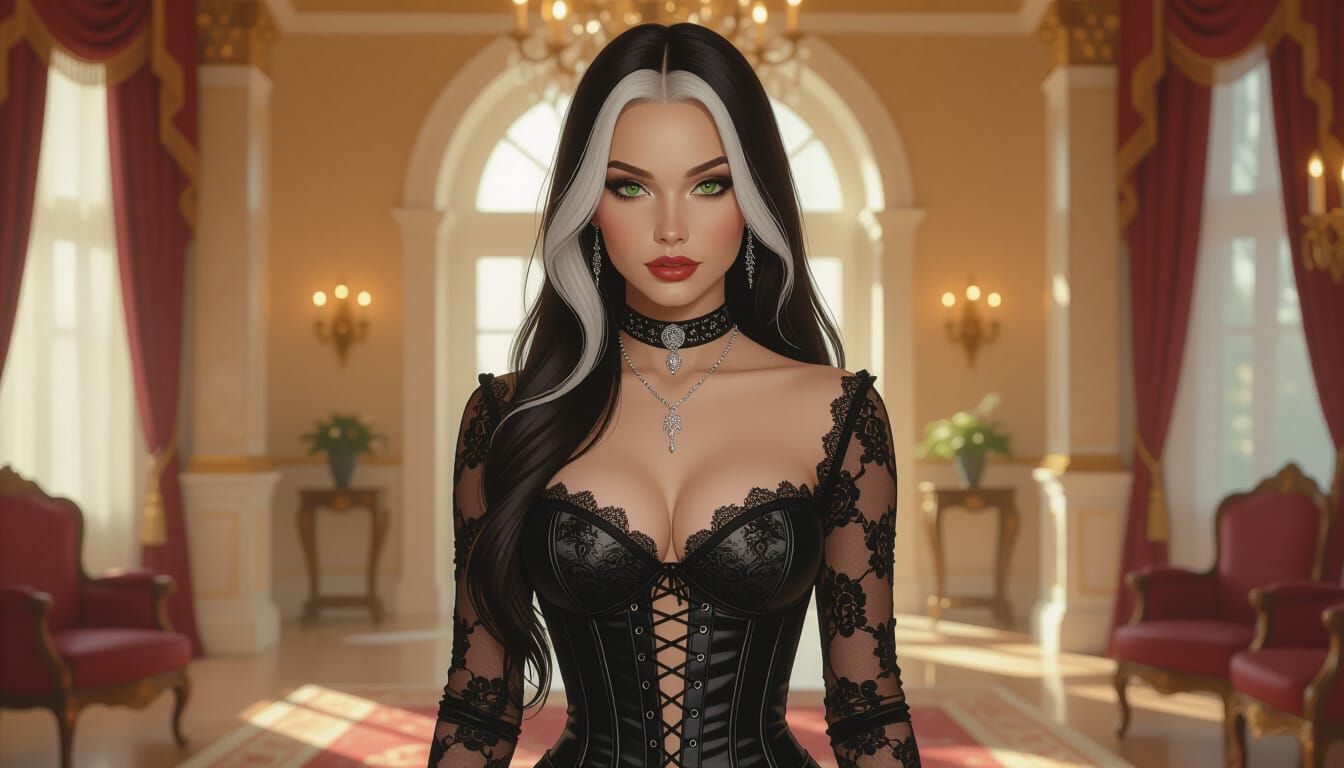 Gothic Woman in Luxurious Mansion, Painterly Style