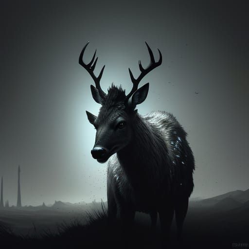 Eerie Drywall Bedroom with Taxidermy Deer in Beksiński Style