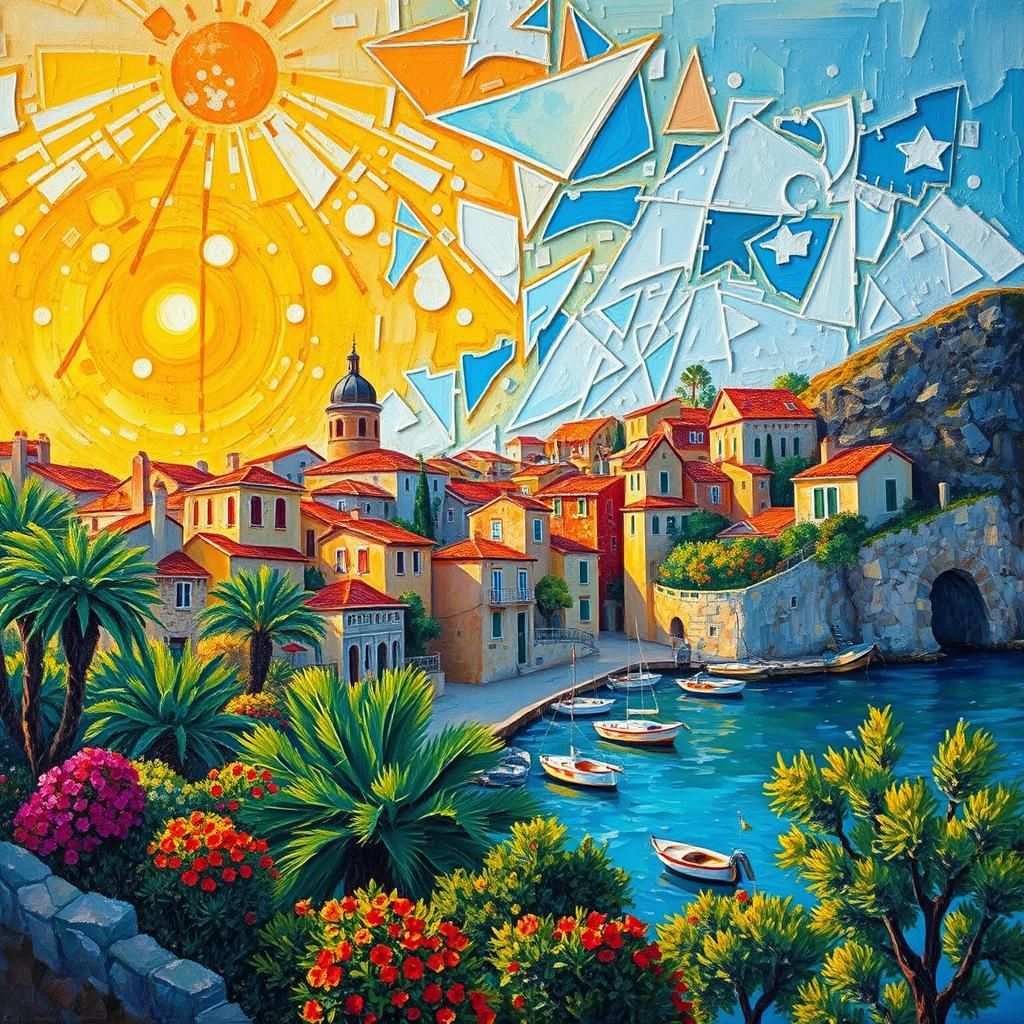 Mediterranean Town in Impasto Style