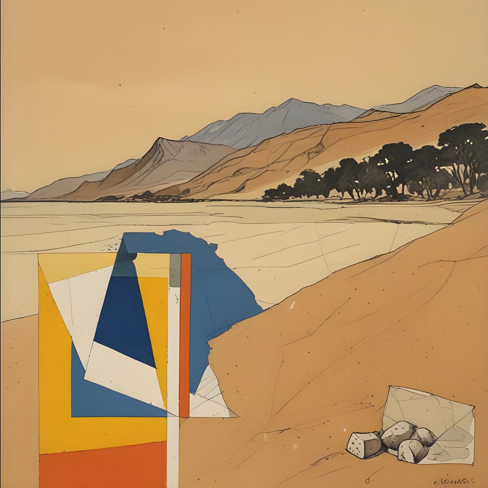 Abstract Expressionist Landscape in Muted Earth Tones