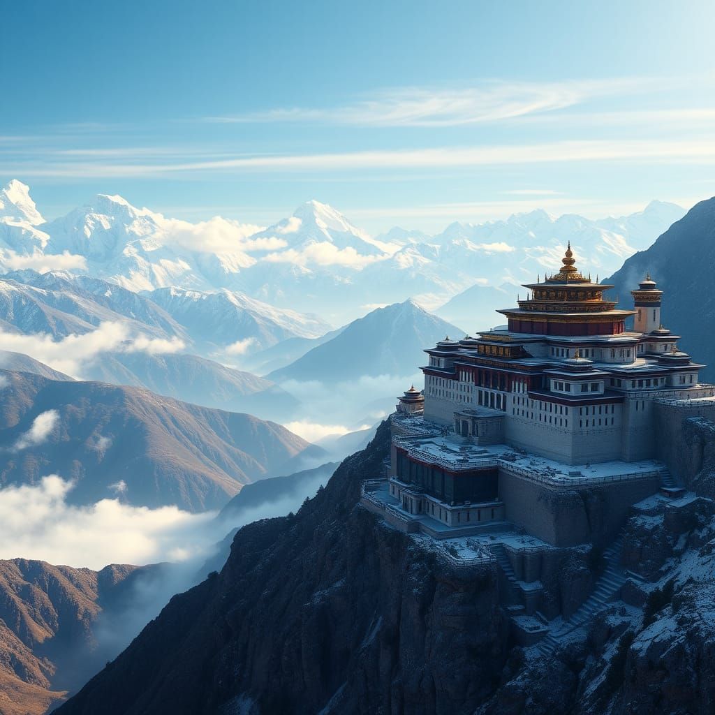 Himalayan Monastery Overlooking Shambhala: Digital Matte Pai...
