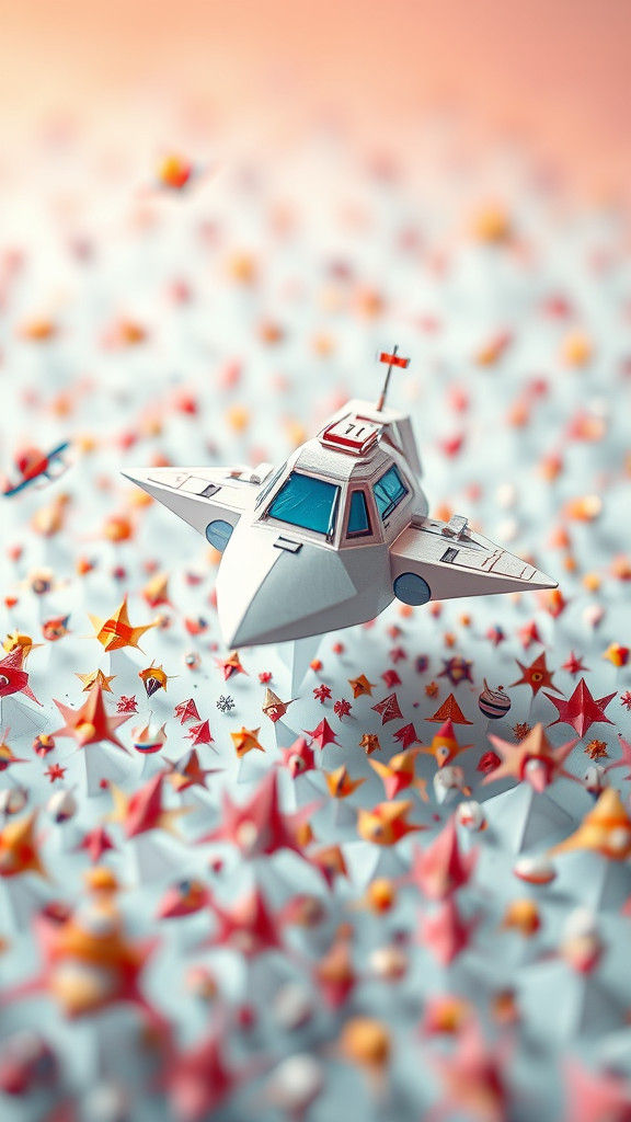 Whimsical Spaceship Doodle in Papercraft Style