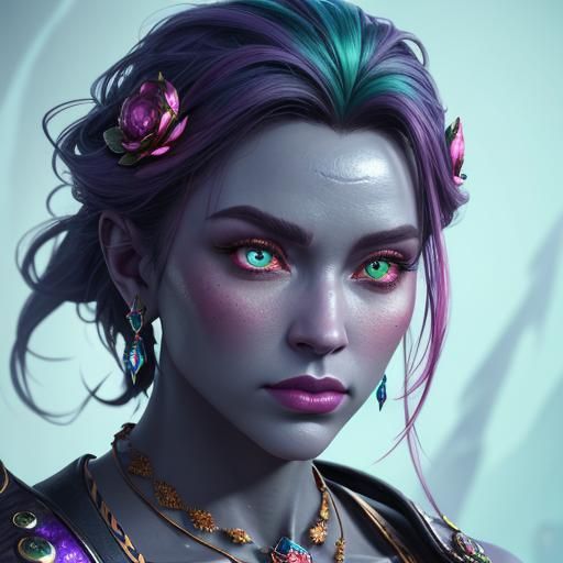 Fantasy Character with Gemstone Eyes in Candy Wonderland