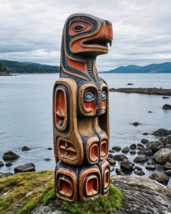 Pacific Northwest Totem Pole with Majestic Eagle Head