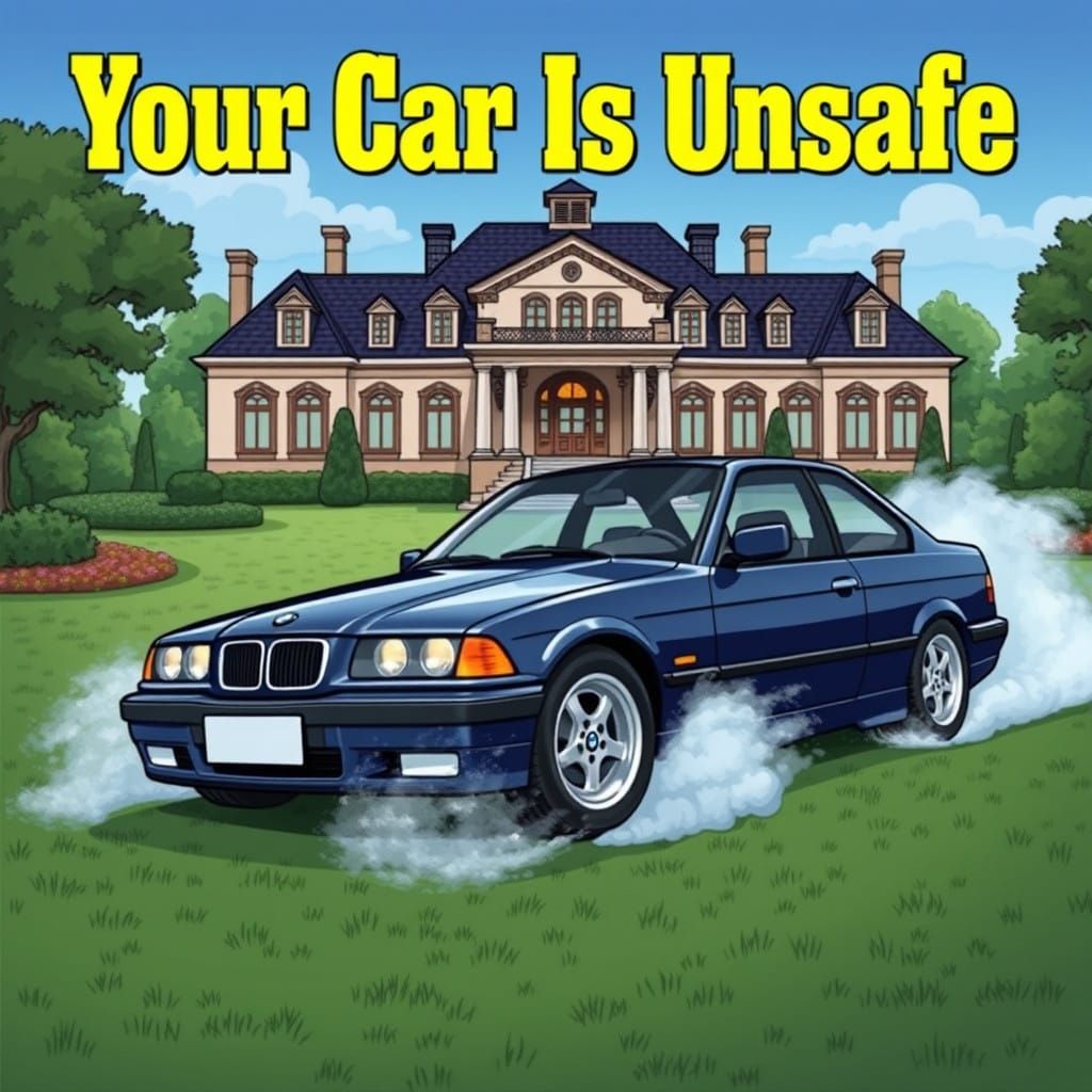 Unsafe Hot Rod Doing Doughnuts in a 1970s Cartoon Style