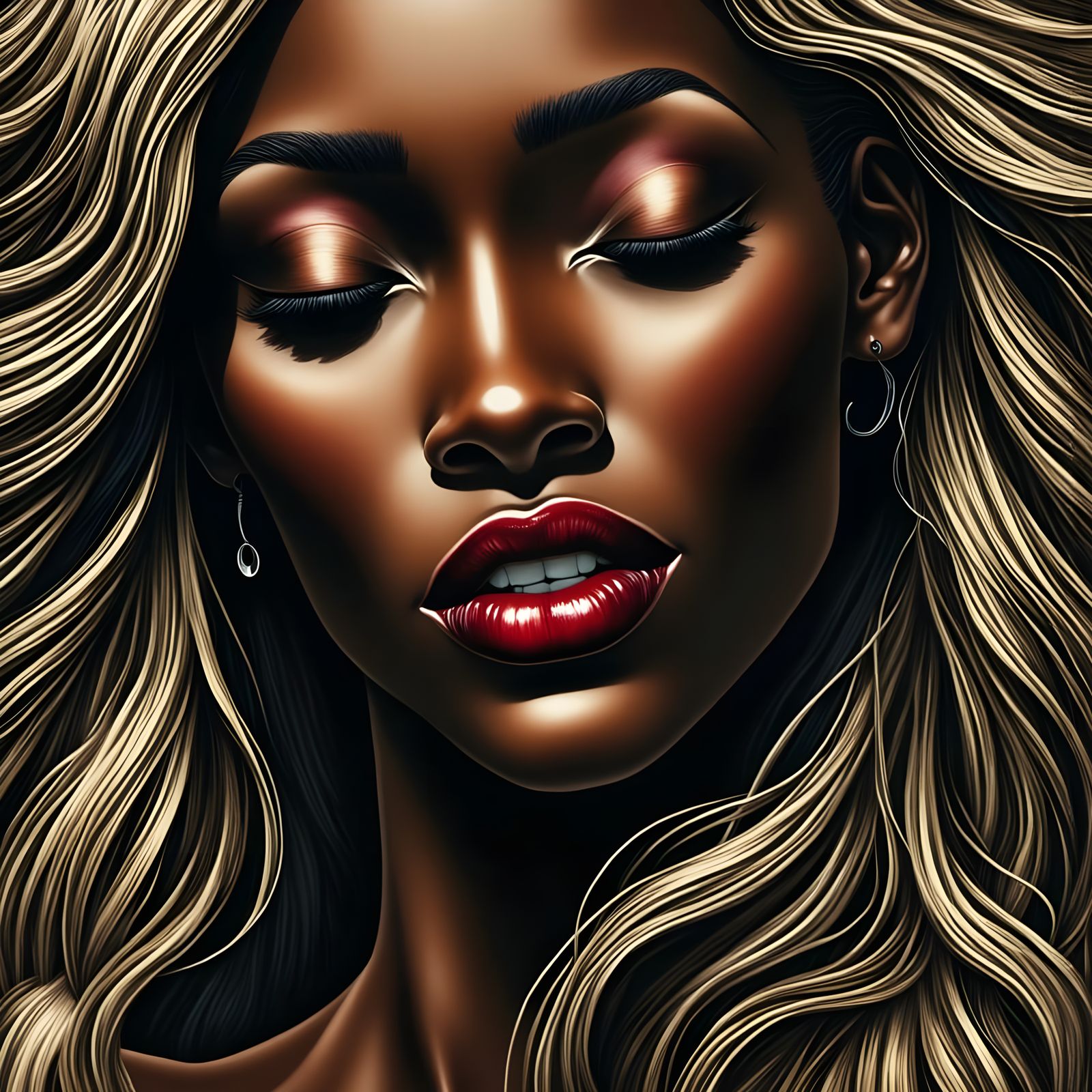 Dark Skinned Woman with Platinum Hair Carved by Light