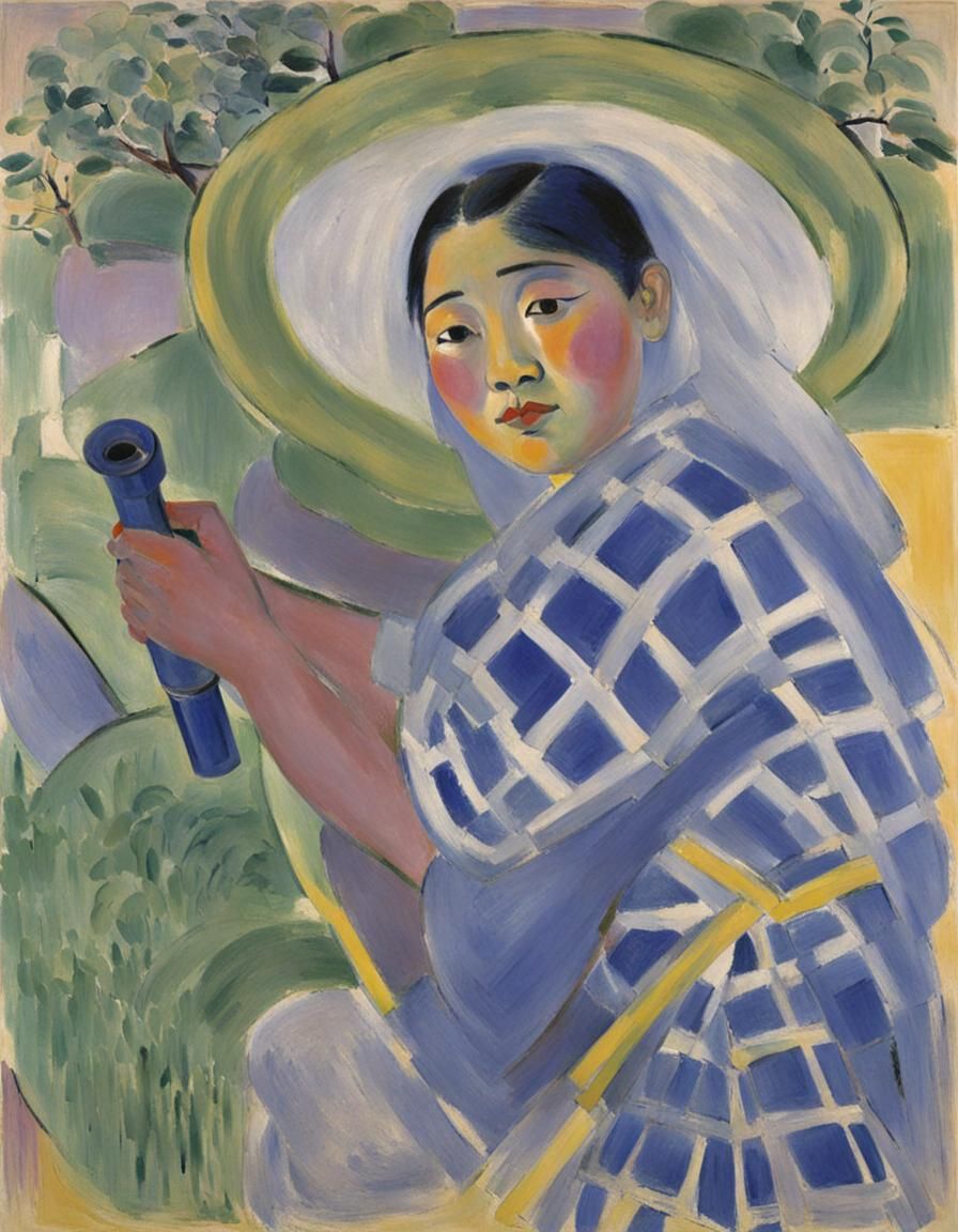 Woman Fixing Pipe in Fauvist Style