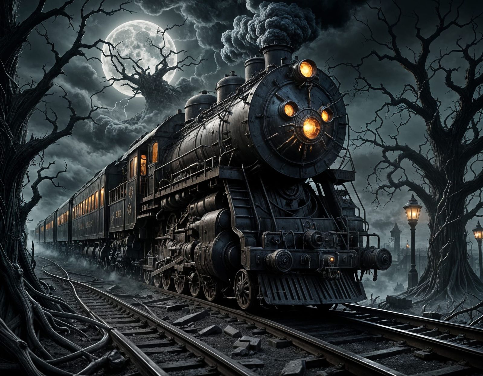 Demonic Steampunk Train Devours the Night