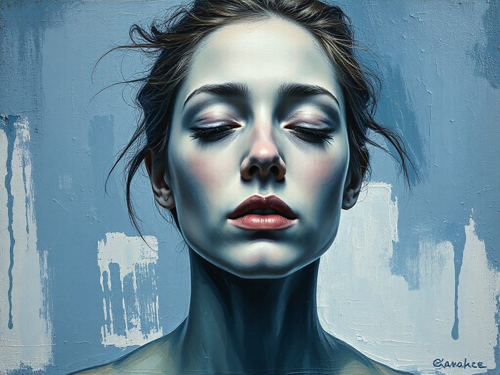 Impasto Oil Portrait of a Woman in Melancholy