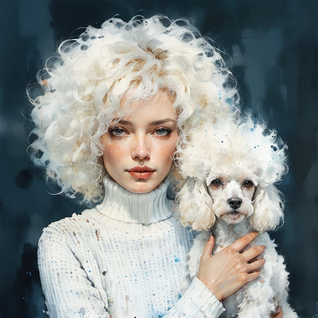 Woman and Poodle Portrait in Watercolor Style