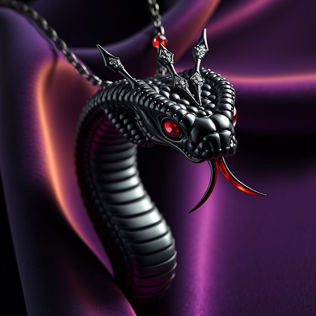 Hyper-Realistic Black Cobra Necklace in Dark Fantasy Style