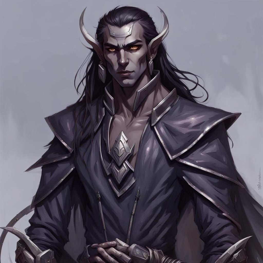 Drow Warlock with Antlers in Fantasy Art Style