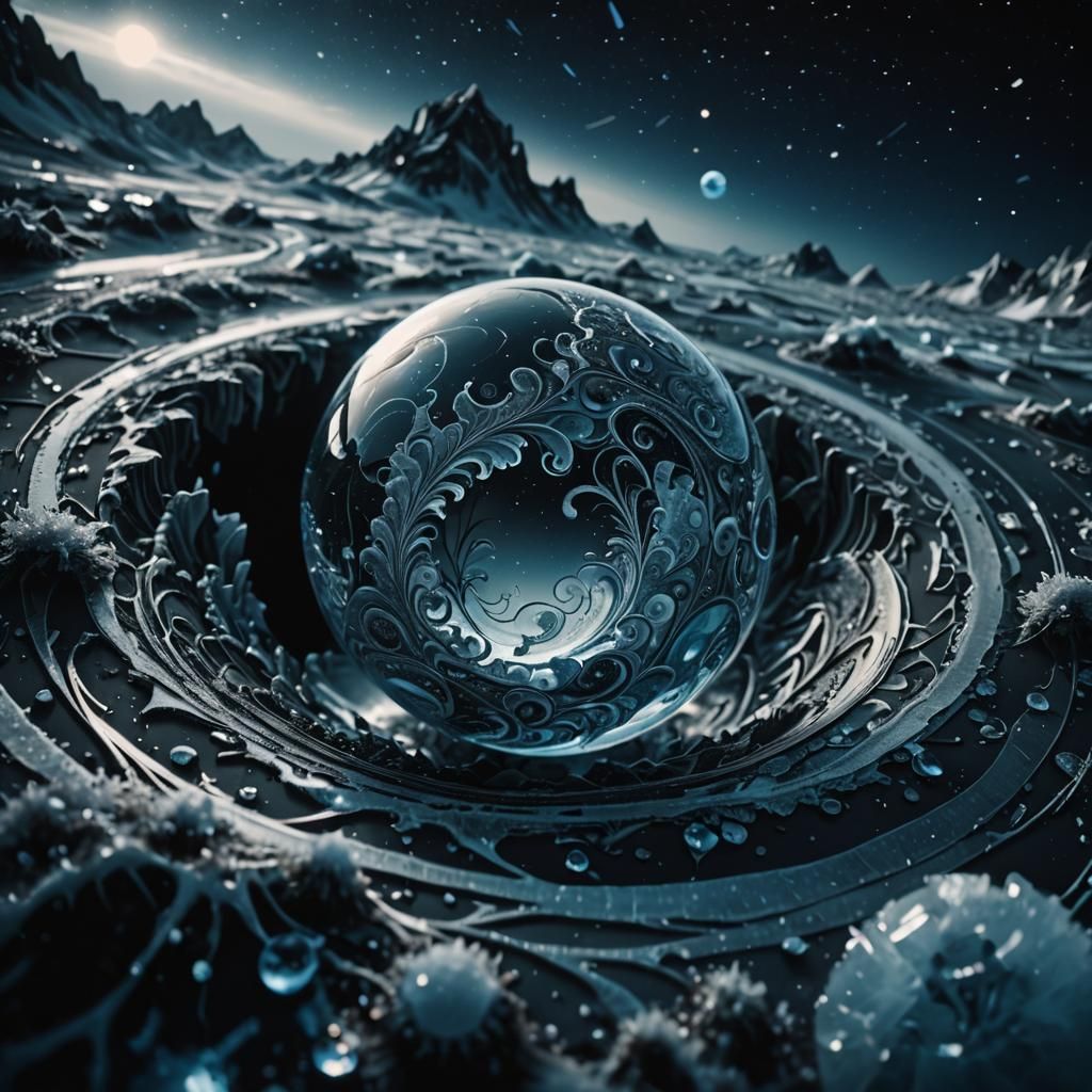 Icy Planet in Space as Cinematic Film Still