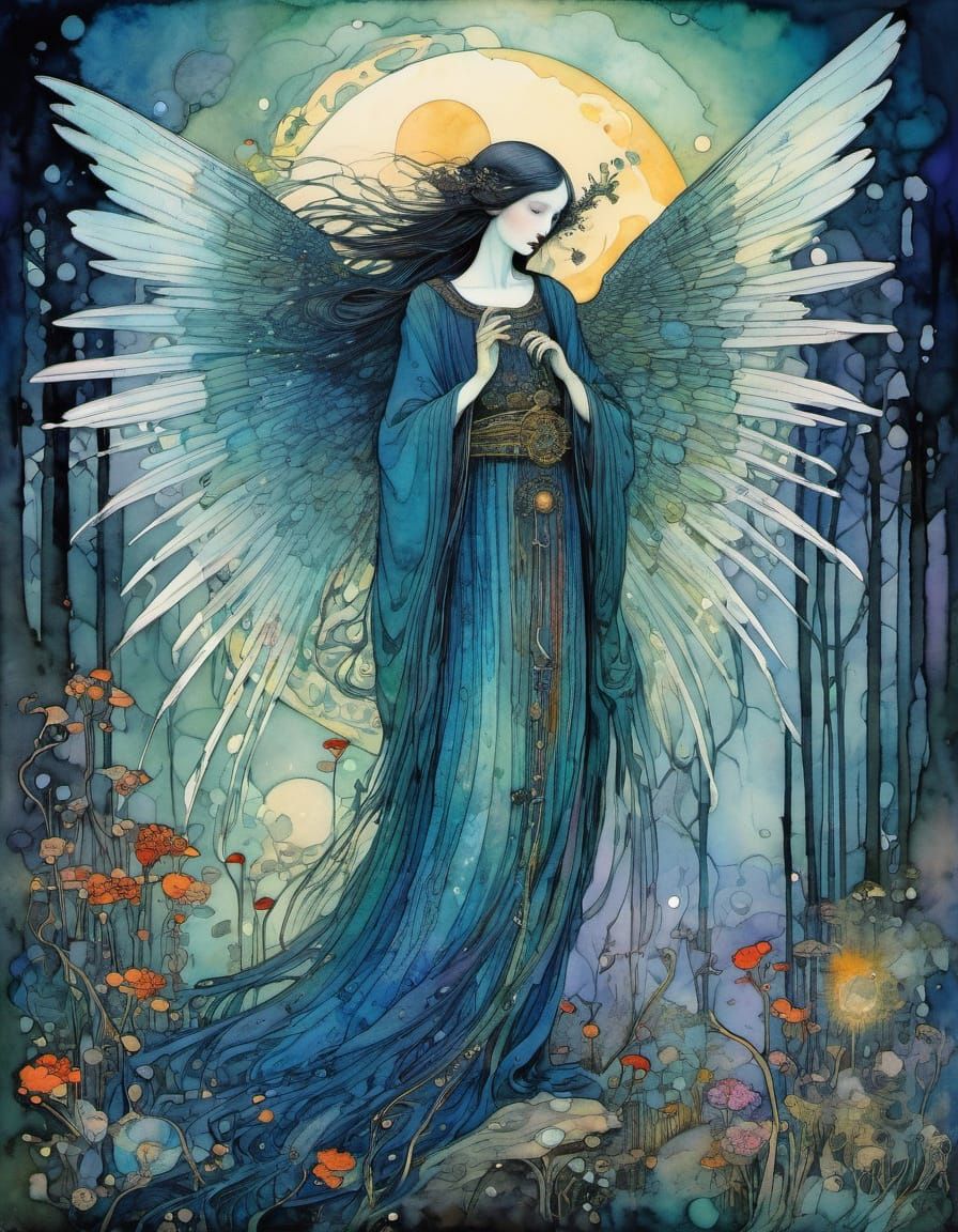 Ethereal Angel of Death: Detailed Digital Illustration