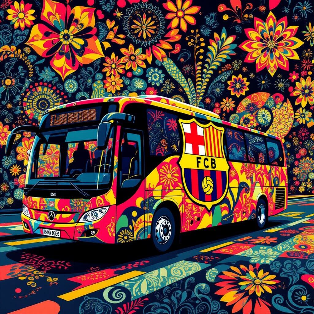 Barcelona Club Bus with Fractal and Zentangle Details