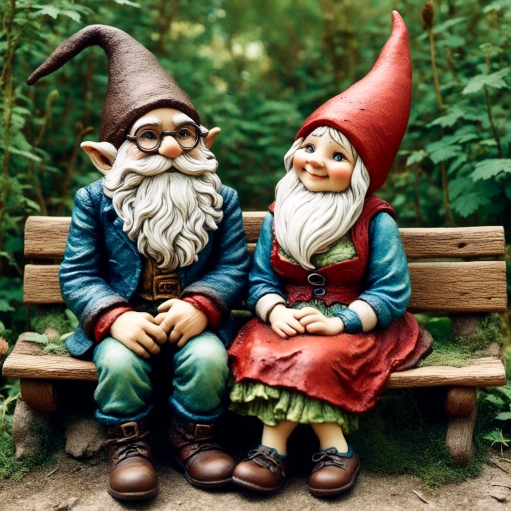 <lora:Gnomes-From Dalle 3:1.0>
Gnome husband and wife sitting on a park bench