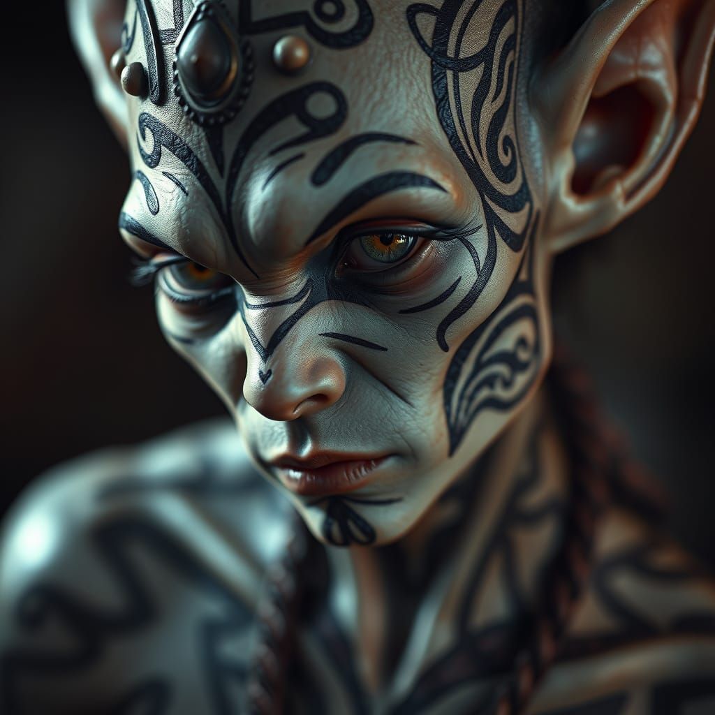 Alien Elf with Tribal Skin Art