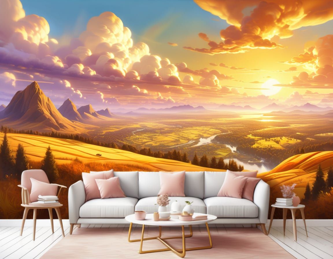 Airbrushed Landscape Mural in Living Room Concept