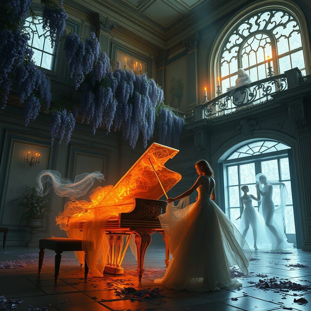 Ethereal Female Specter Plays Blazing Grand Piano in Hauntin...