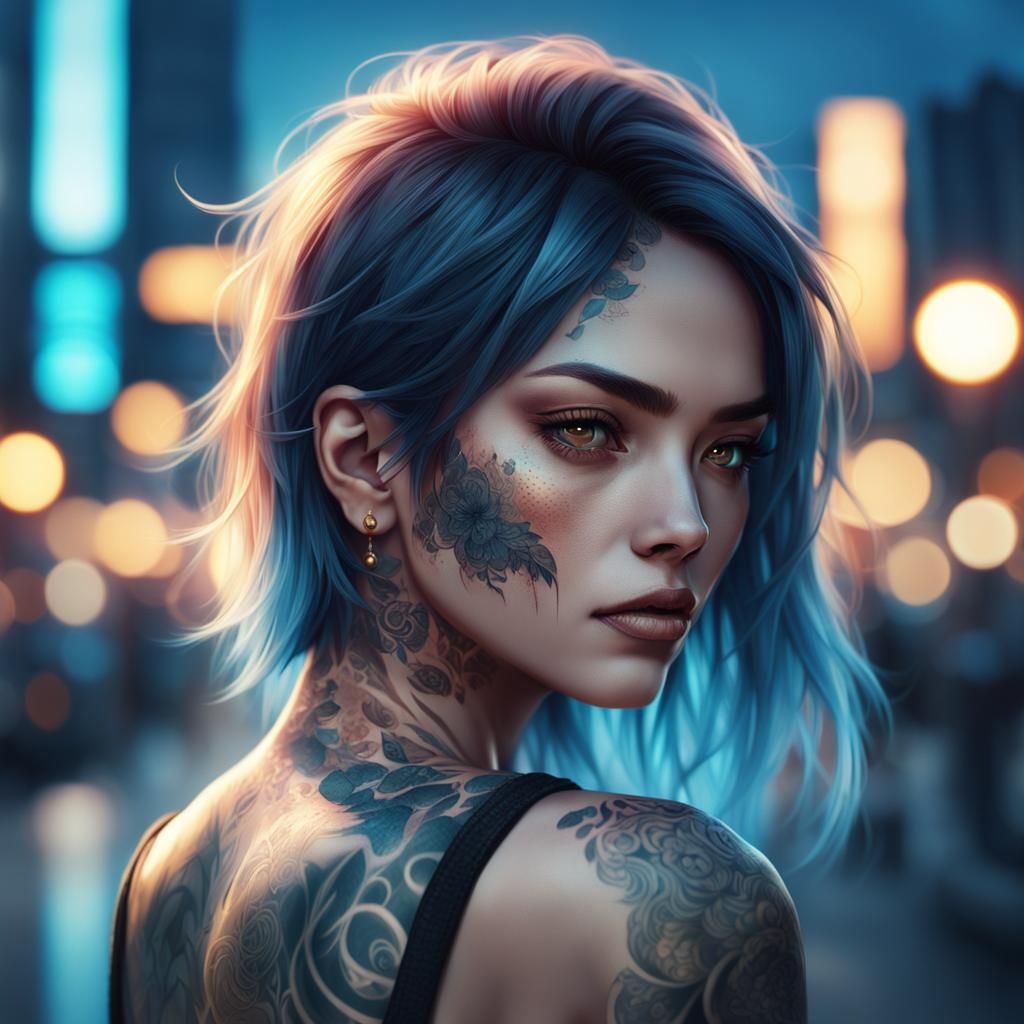 Woman with Tattoo in Realistic Digital Art