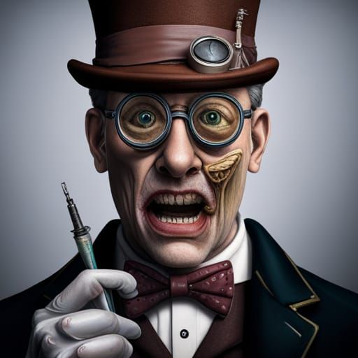 Steampunk Doctor Pulling Teeth in Hyperrealism