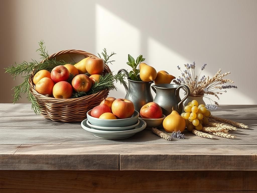 Rustic Still Life with Fruit and Herbs