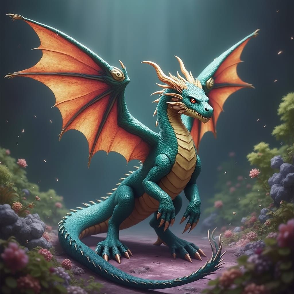 Winged Serpent with Hind Legs in Hyperrealistic Dark Fantasy...