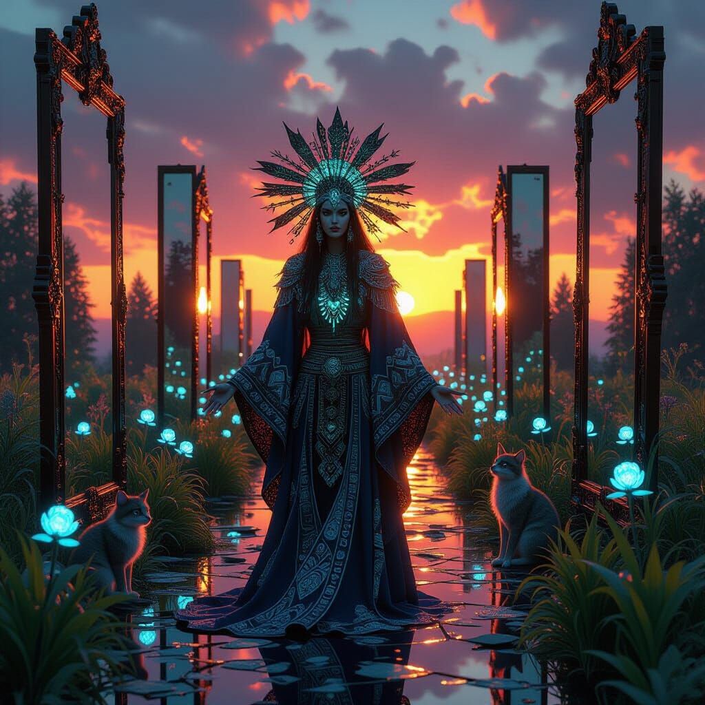 Mystical Shaman in Bioluminescent Fantasy Dreamscape