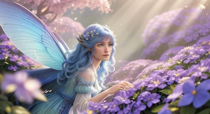 Periwinkle Fairy Among Flowers: Dreamy Illustration