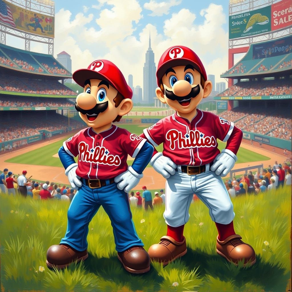 Brothers in Phillies Uniforms Stand Proud in Vibrant Stadium