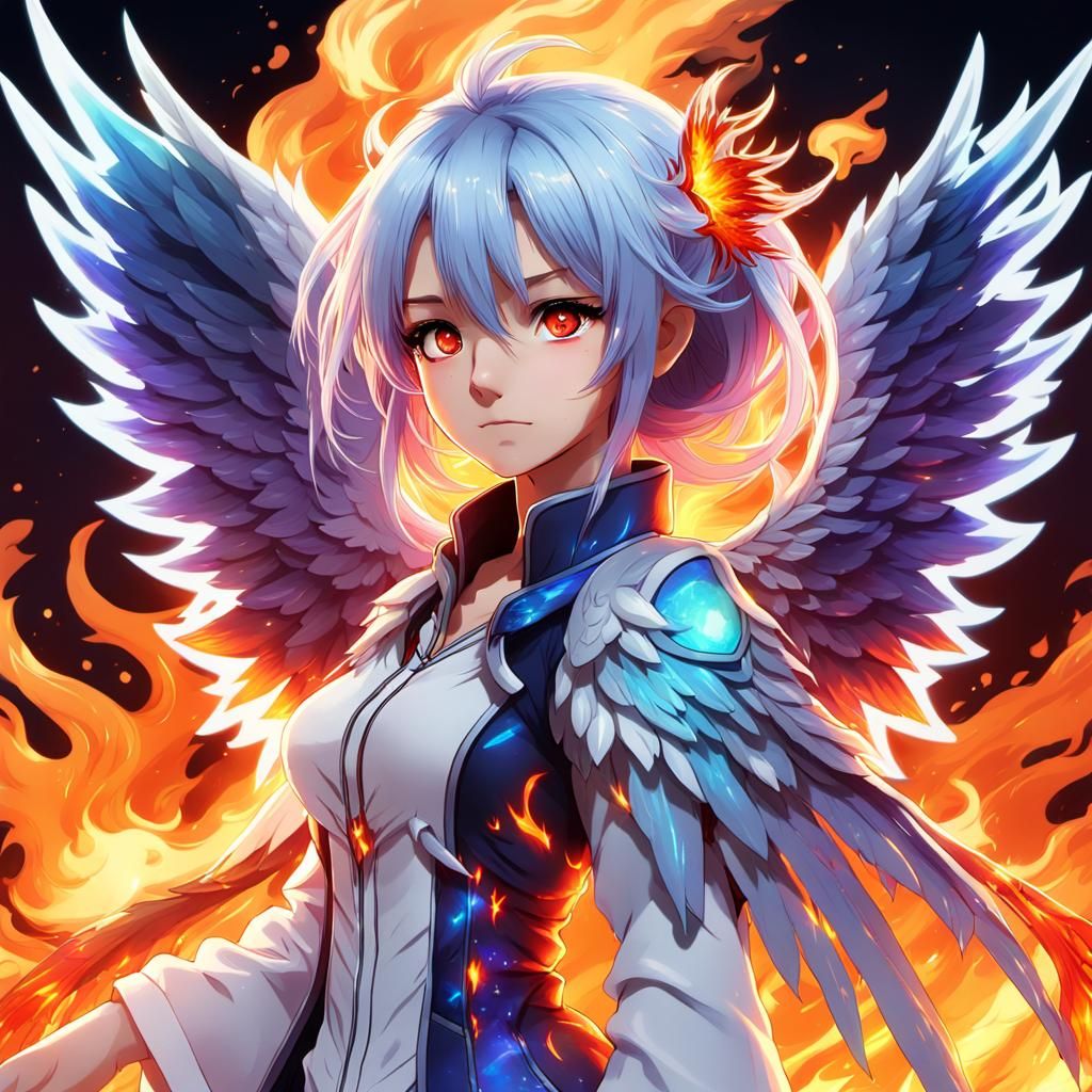 Fiery Anime Girl Sticker in Epic Anime Style