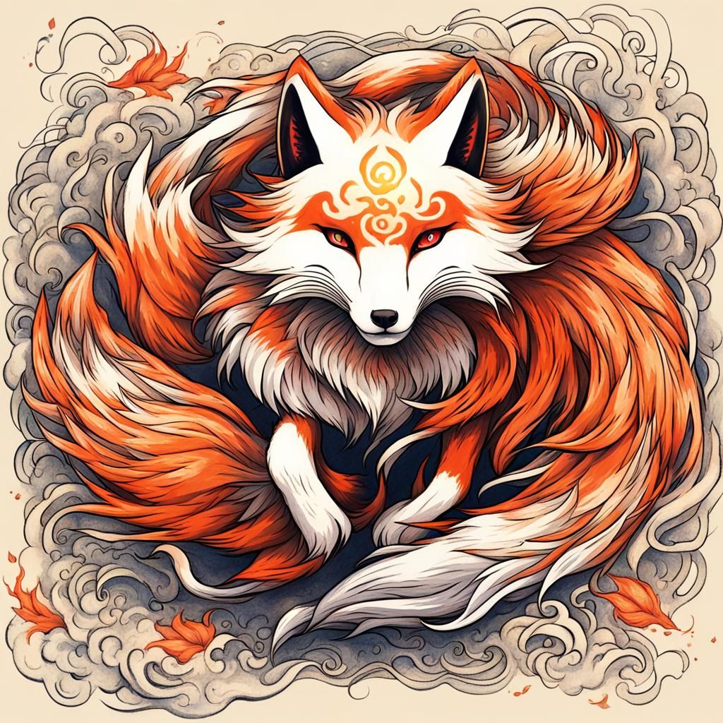 Mystical Nine-Tailed Fox Illustration